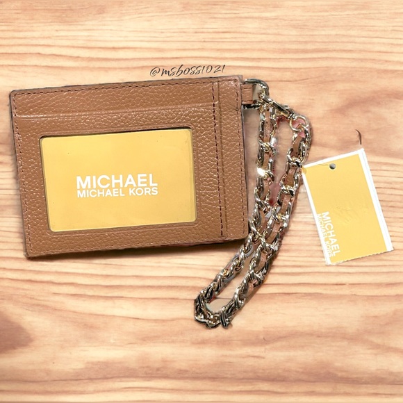 Michael Kors Small ID Chain Wallet Cardholder Chain Wristlet in Luggage NWT - Picture 4 of 5